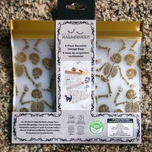 Halloween Reusable Storage Bags - Gold Skeleton Design